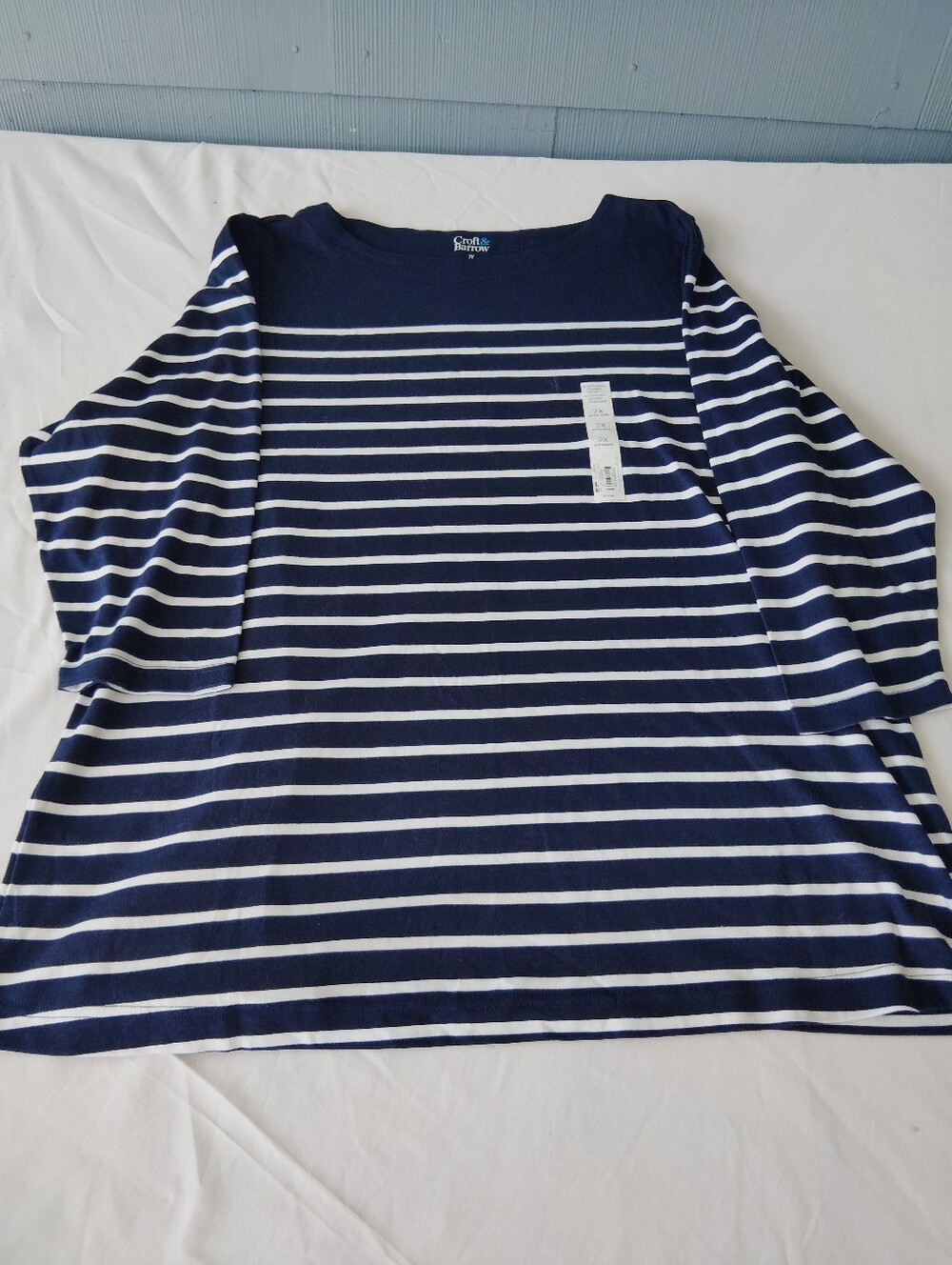 croft & barrow Navy and White Striped Long Sleeve Boatneck Top 2X NWT